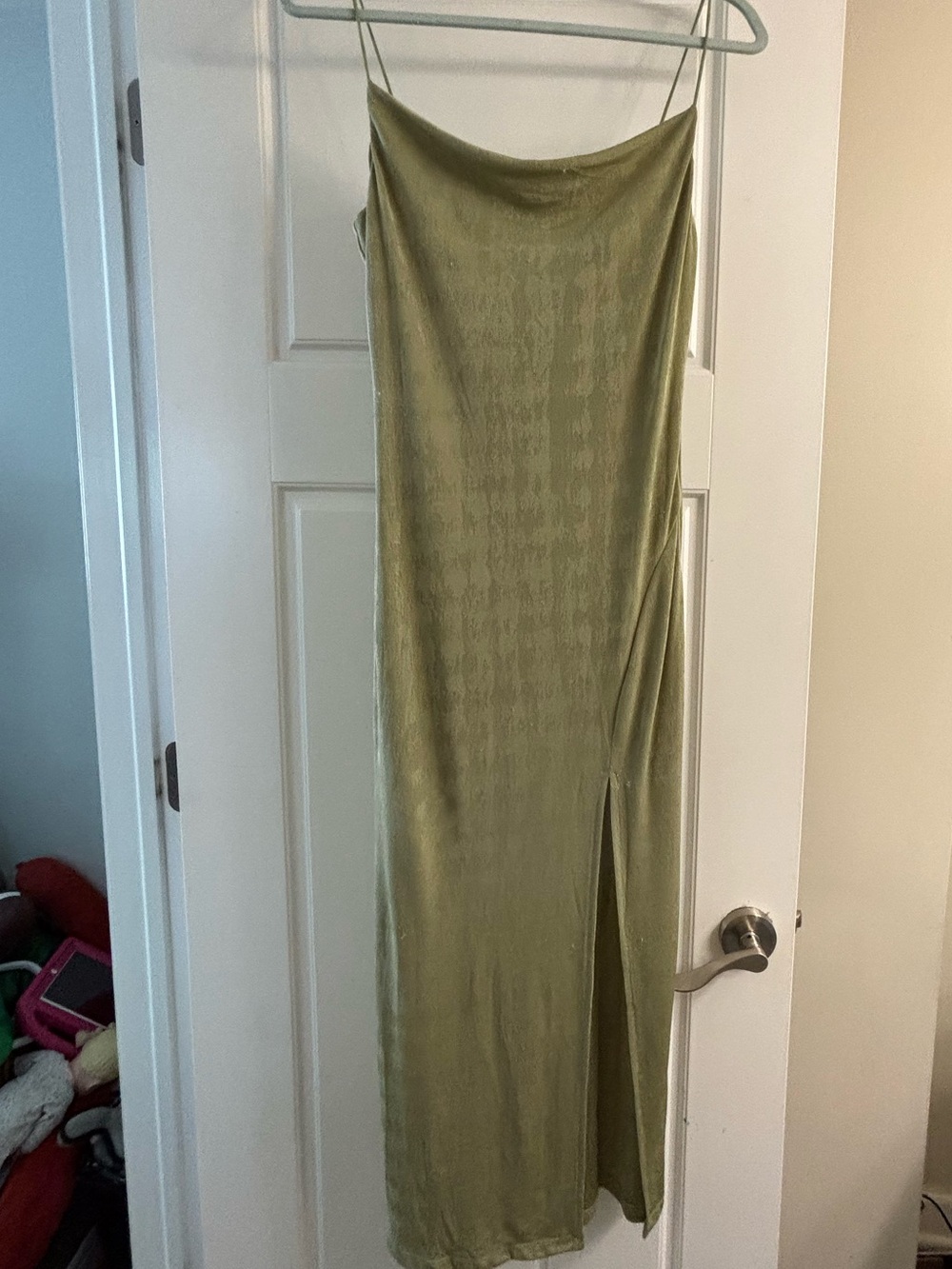 Petal & Pup Sage Green Satin Slip Maxi Dress Size US 6 Side Slit